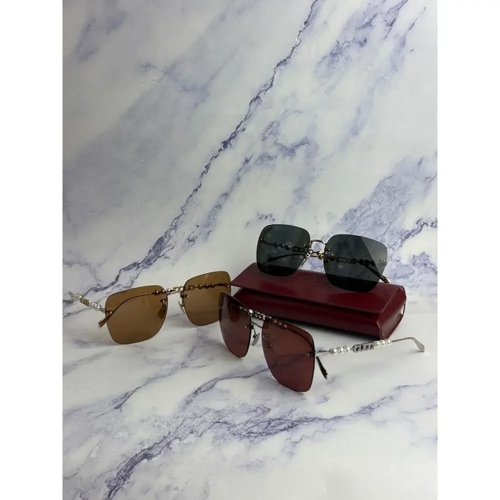 NEW Gucci GG1923SA Gold Brown Square Pearl Sunglasses